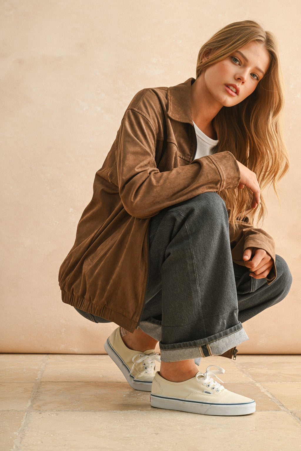 Suede Oversized Bomber Jacket
