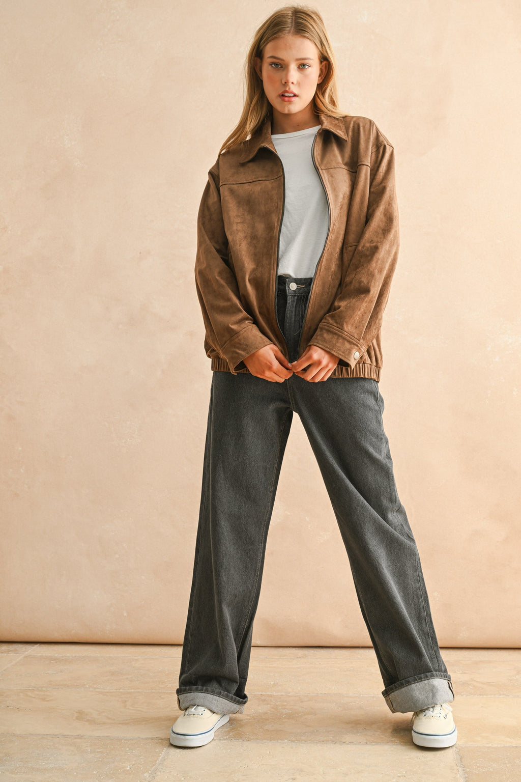 Suede Oversized Bomber Jacket