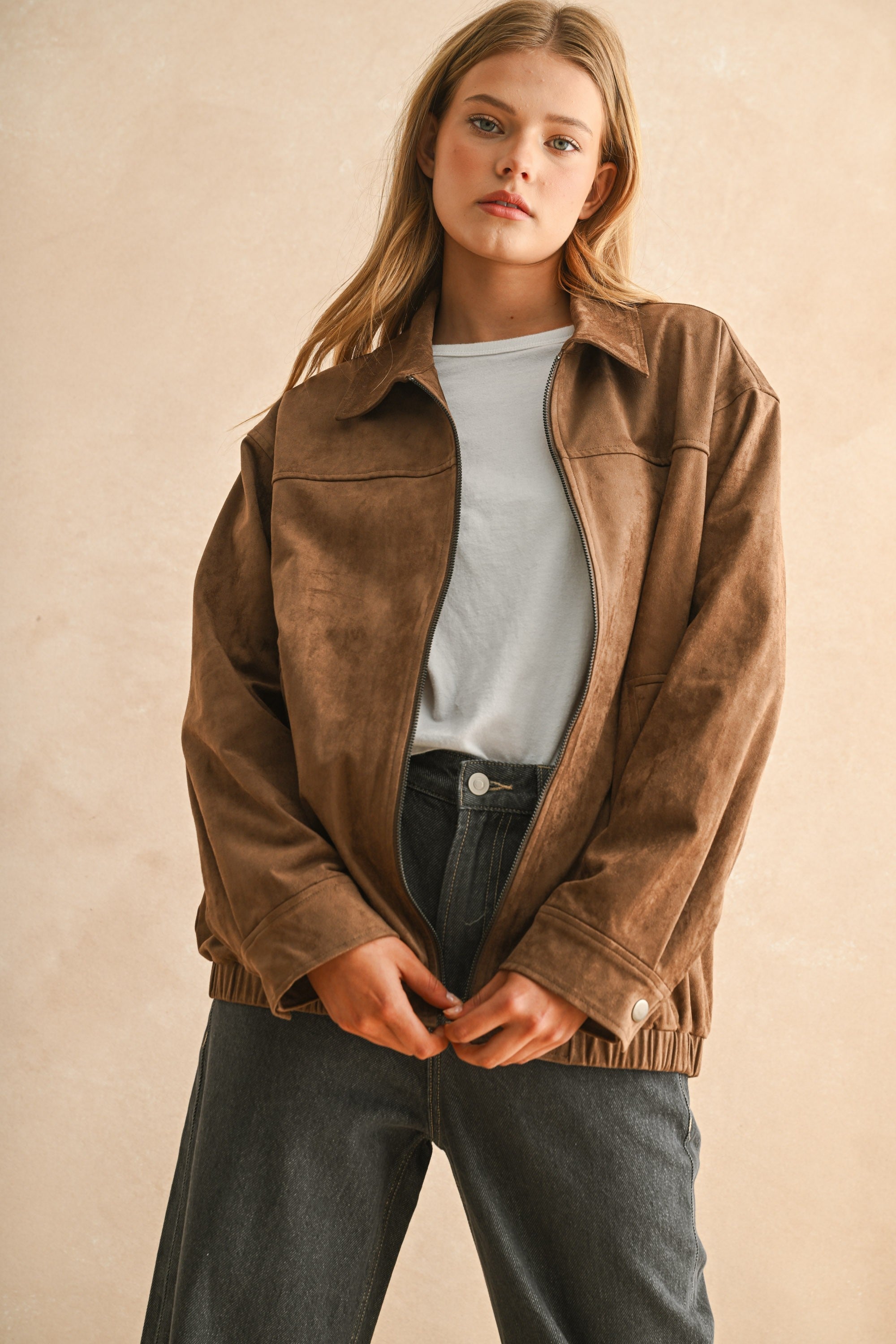 Suede Oversized Bomber Jacket