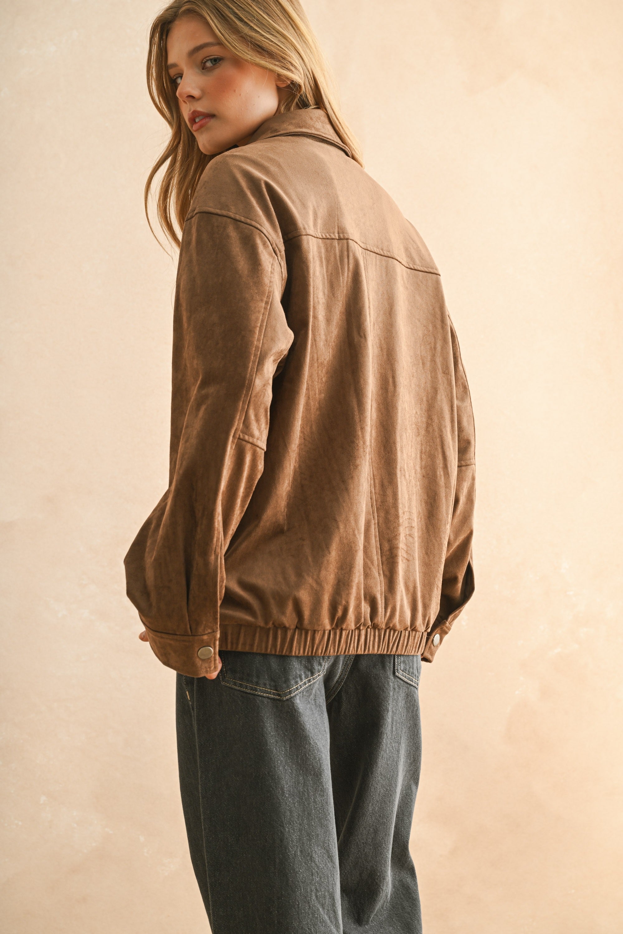 Suede Oversized Bomber Jacket