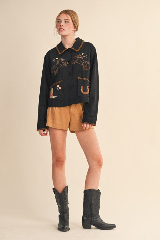 Western Embroidered Suede Jacket