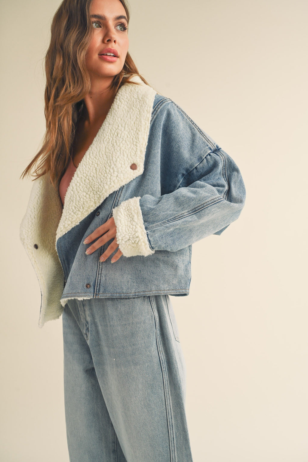 Oversized Sherpa-Lined Denim Jacket