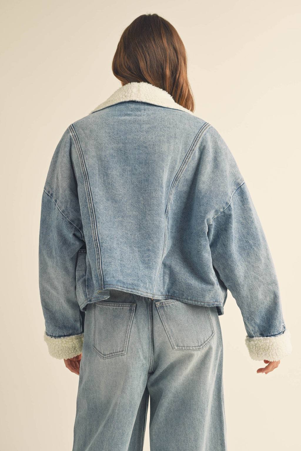 Oversized Sherpa-Lined Denim Jacket