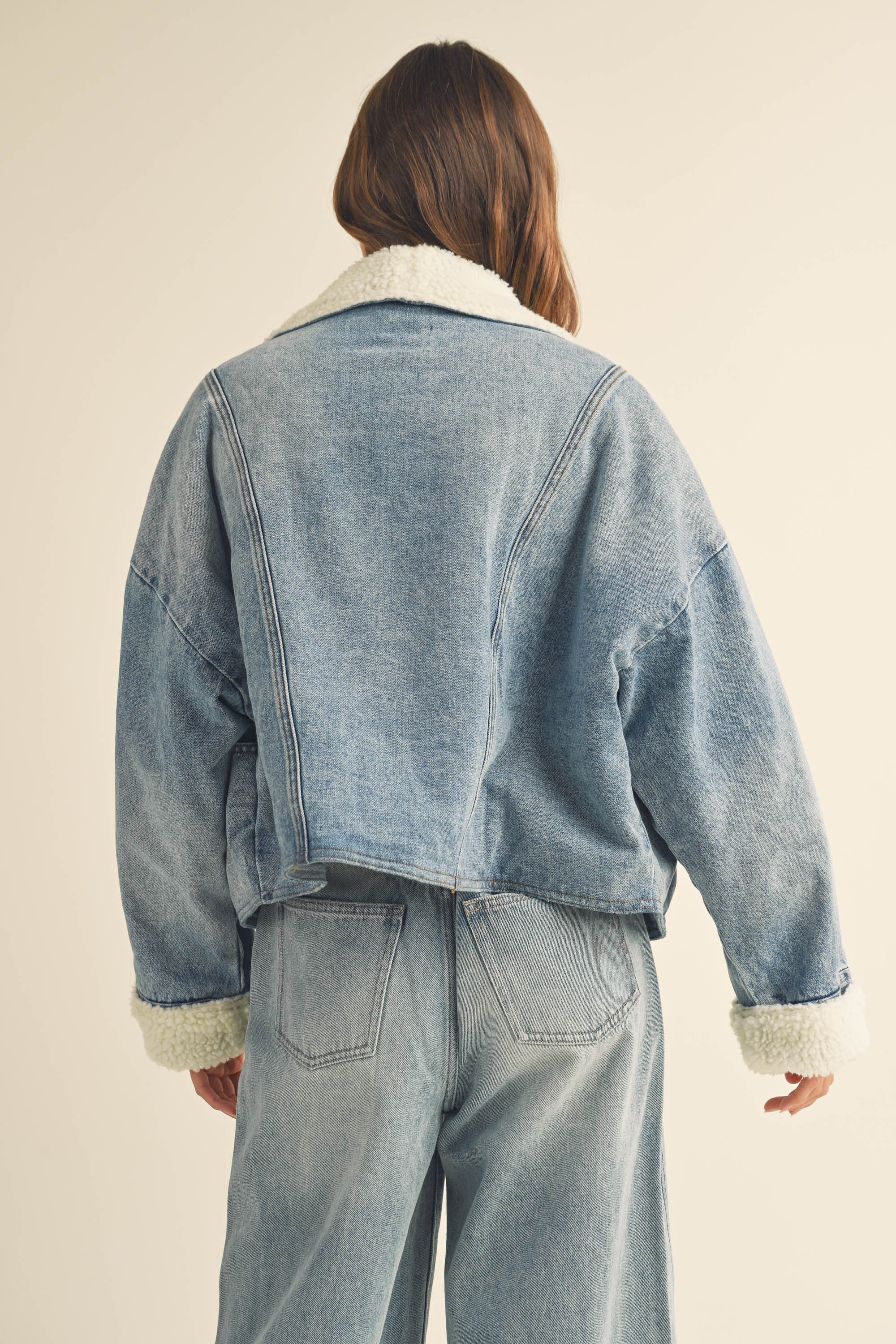 Oversized Sherpa-Lined Denim Jacket