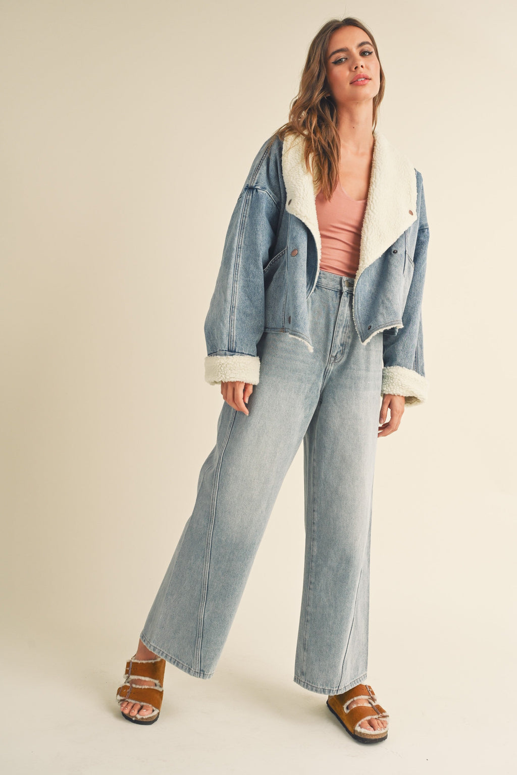 Oversized Sherpa-Lined Denim Jacket