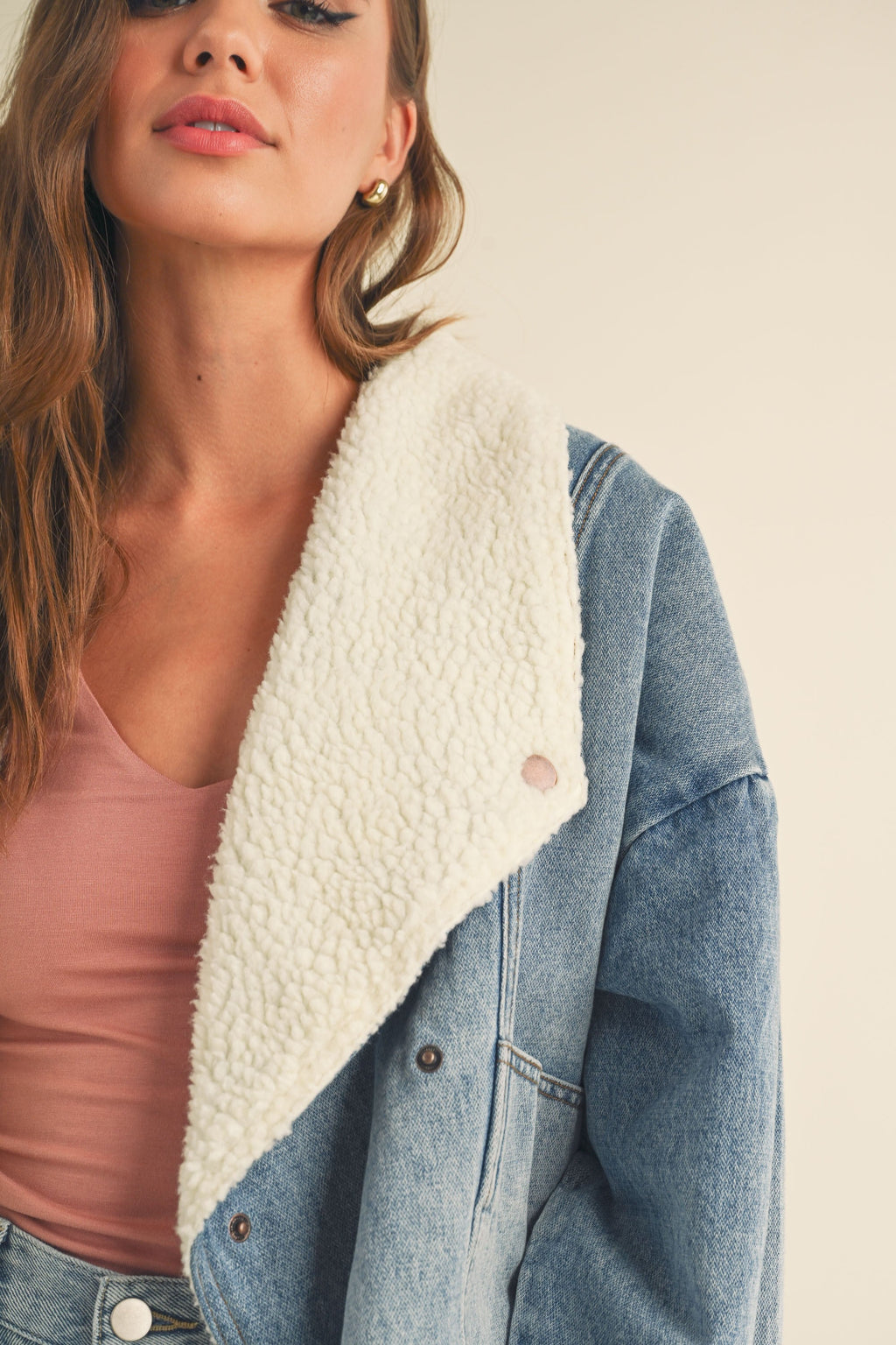 Oversized Sherpa-Lined Denim Jacket