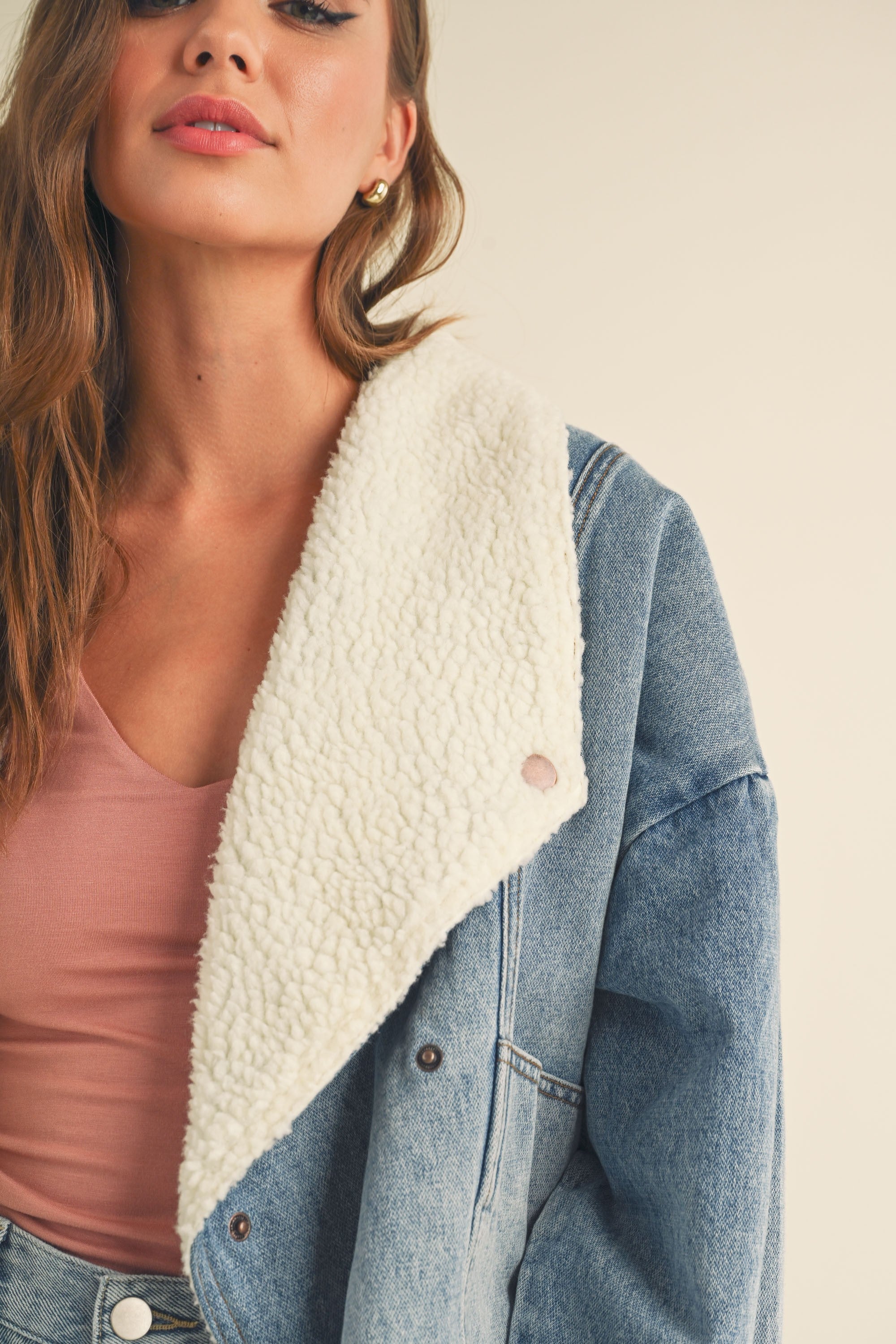 Oversized Sherpa-Lined Denim Jacket