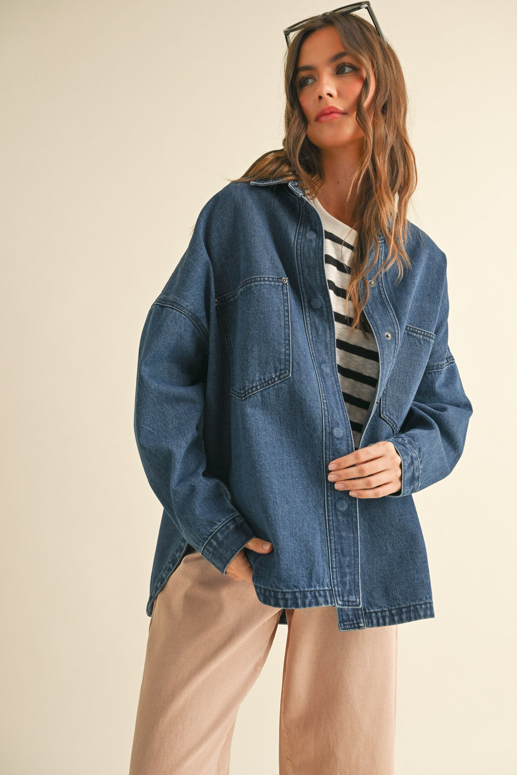 Washed Dark Denim Oversized Jacket