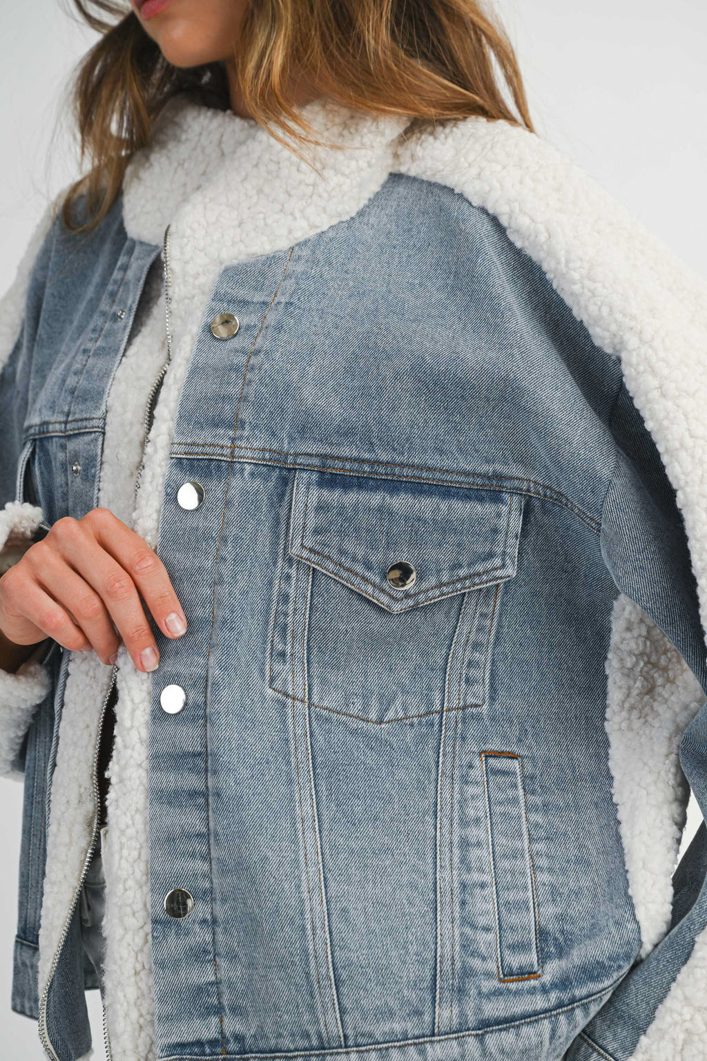 Fleece and Denim Combo Oversized Jacket