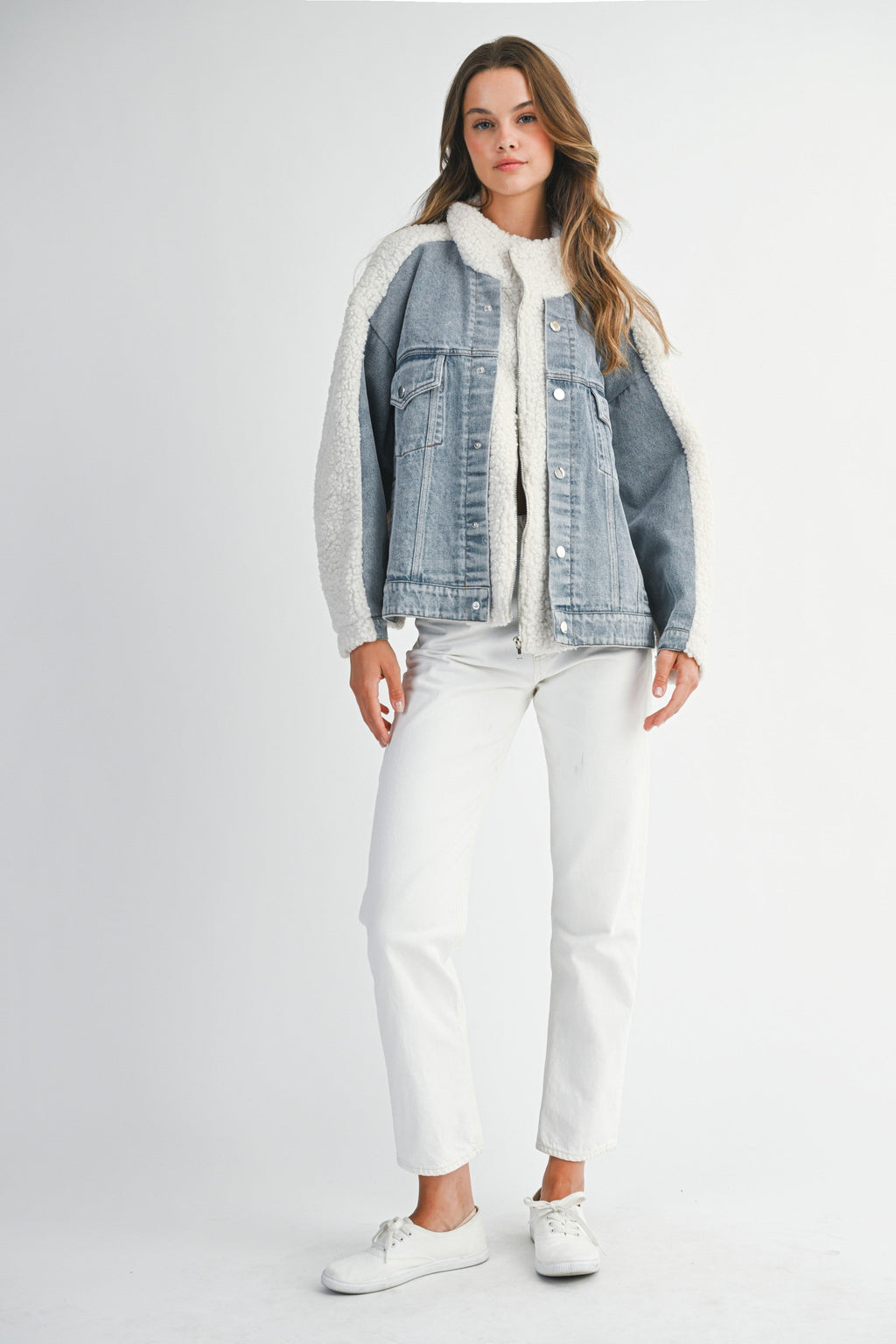 Fleece and Denim Combo Oversized Jacket