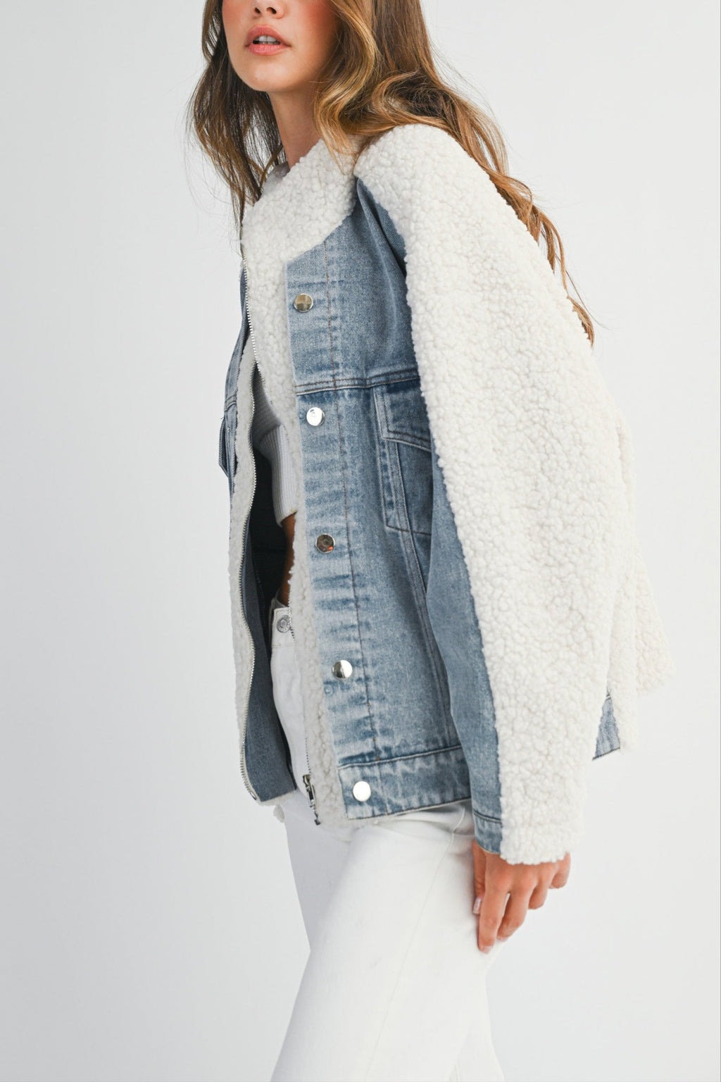 Fleece and Denim Combo Oversized Jacket