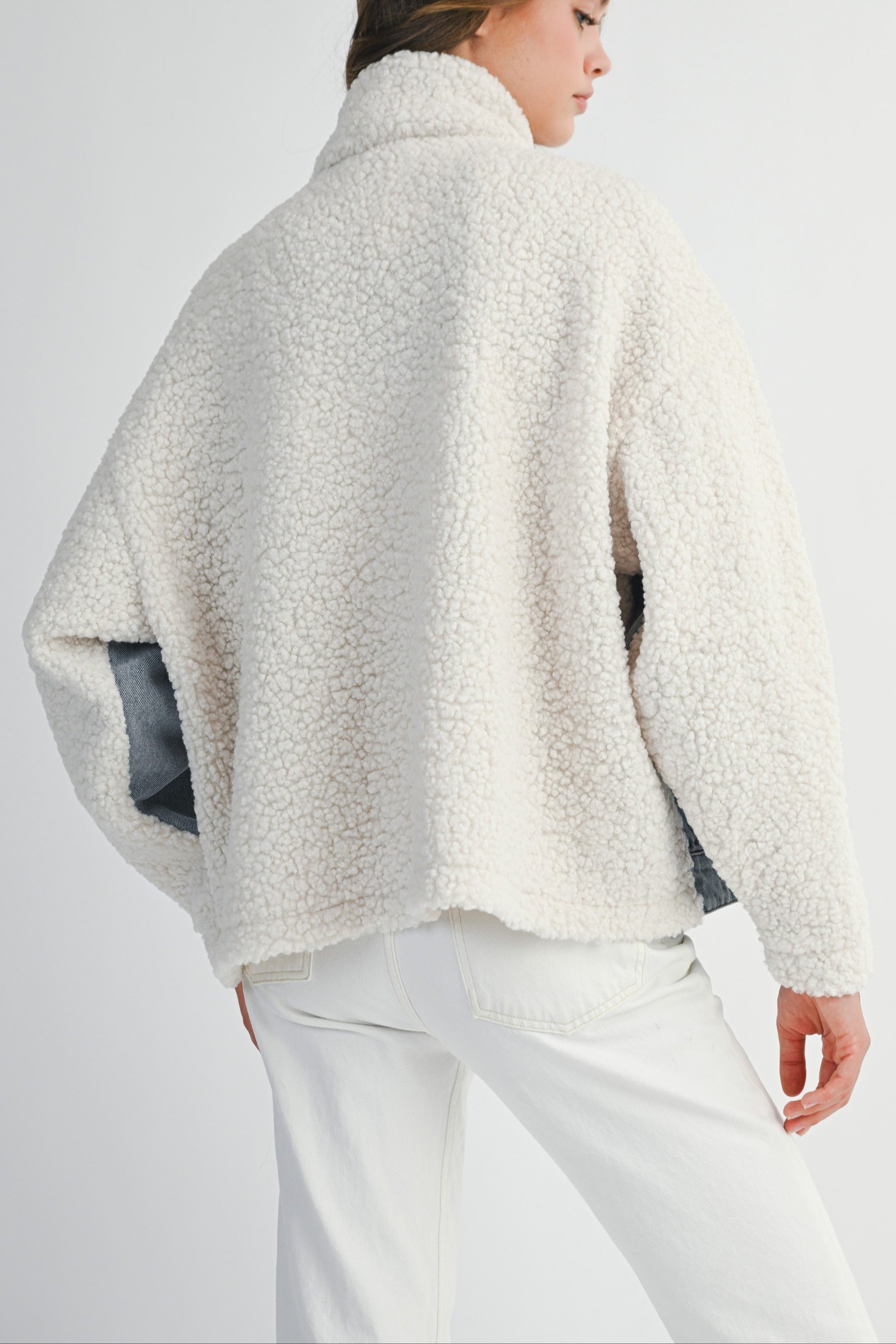 Fleece and Denim Combo Oversized Jacket