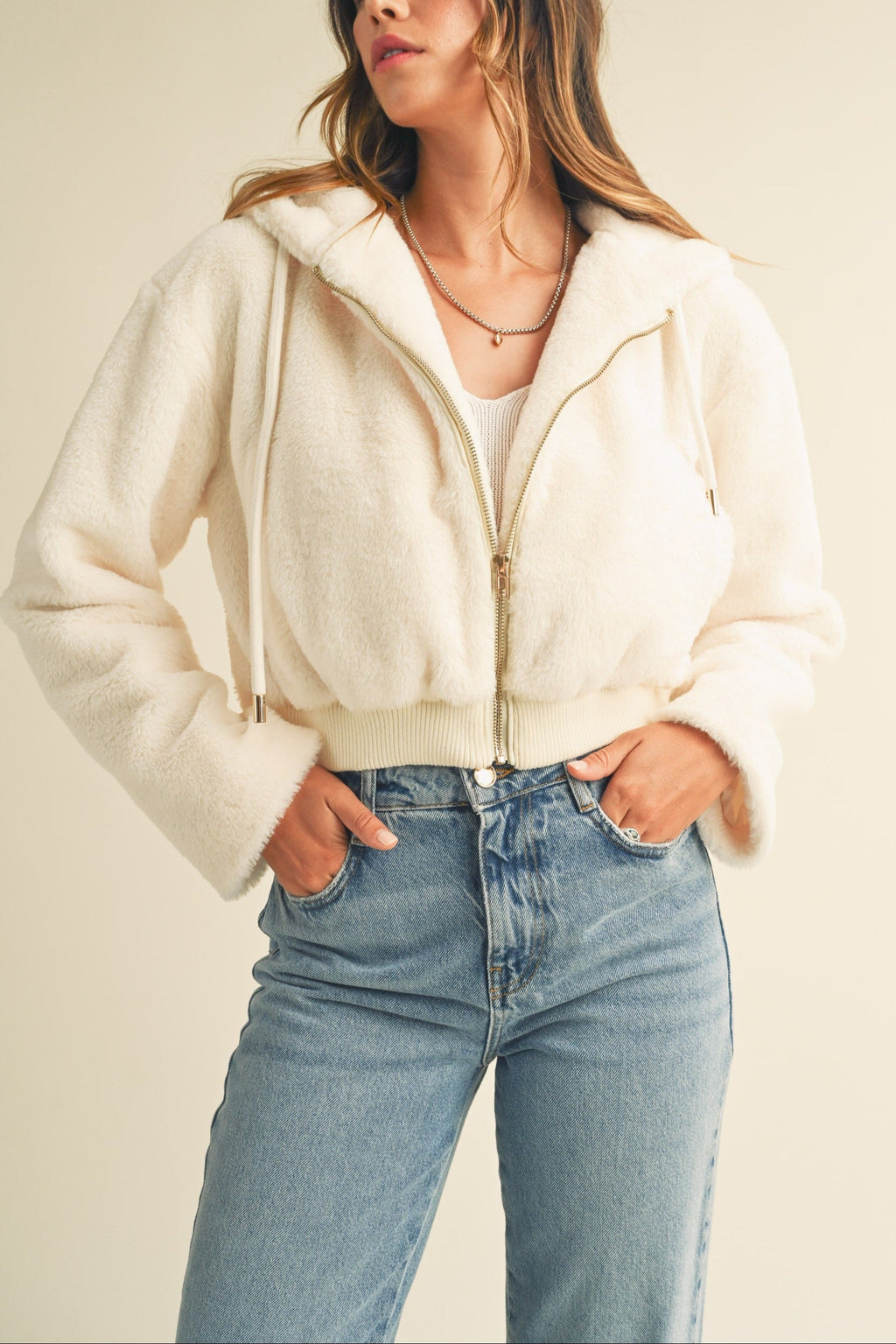 Faux Fur Hoodie Crop Jacket