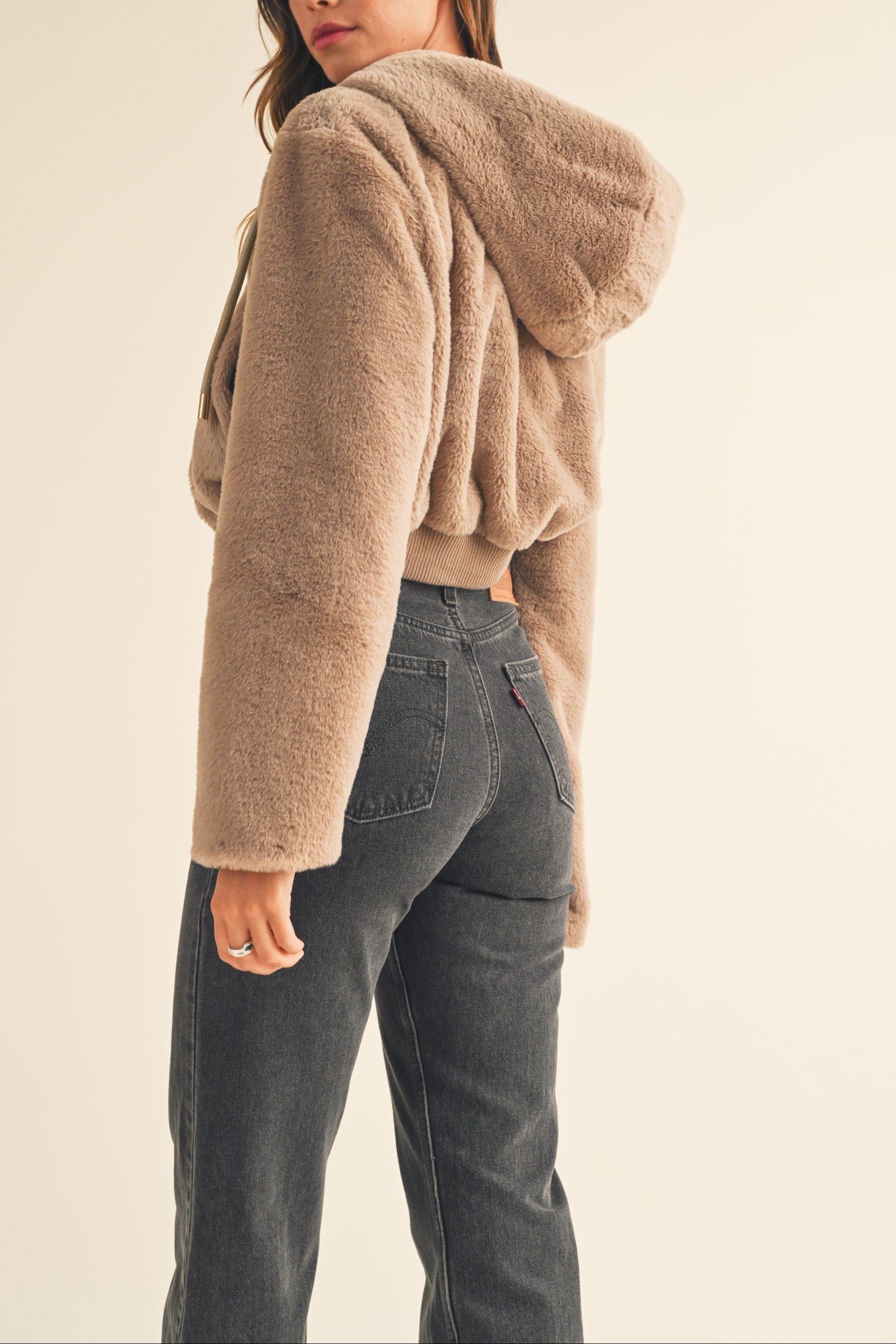 Faux Fur Hoodie Crop Jacket