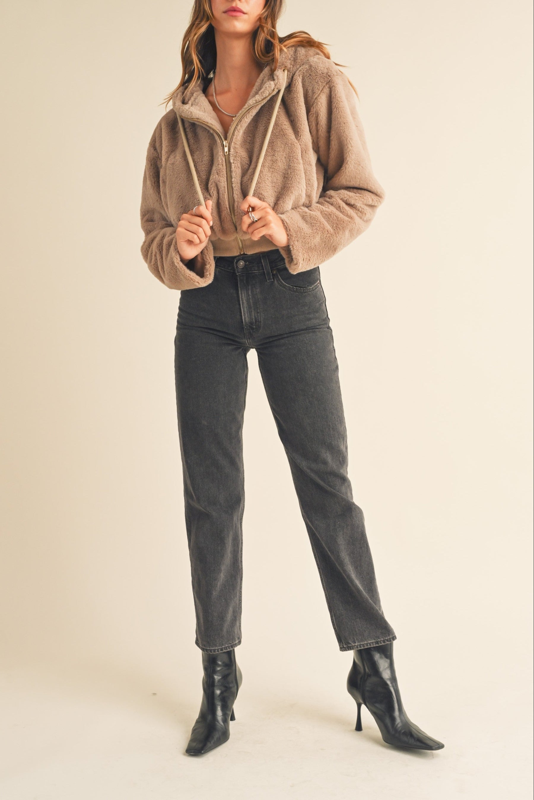 Faux Fur Hoodie Crop Jacket