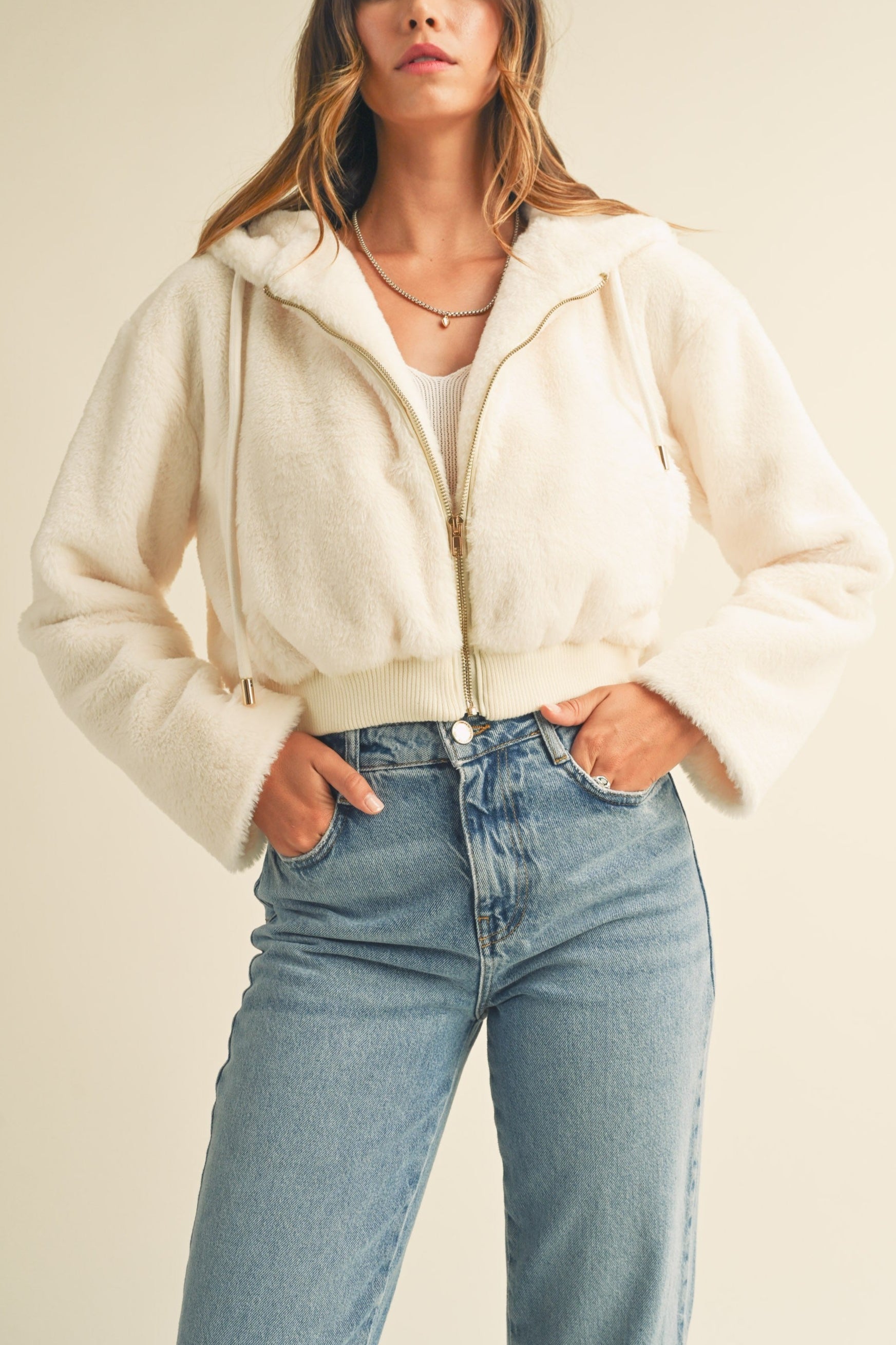 Faux Fur Hoodie Crop Jacket