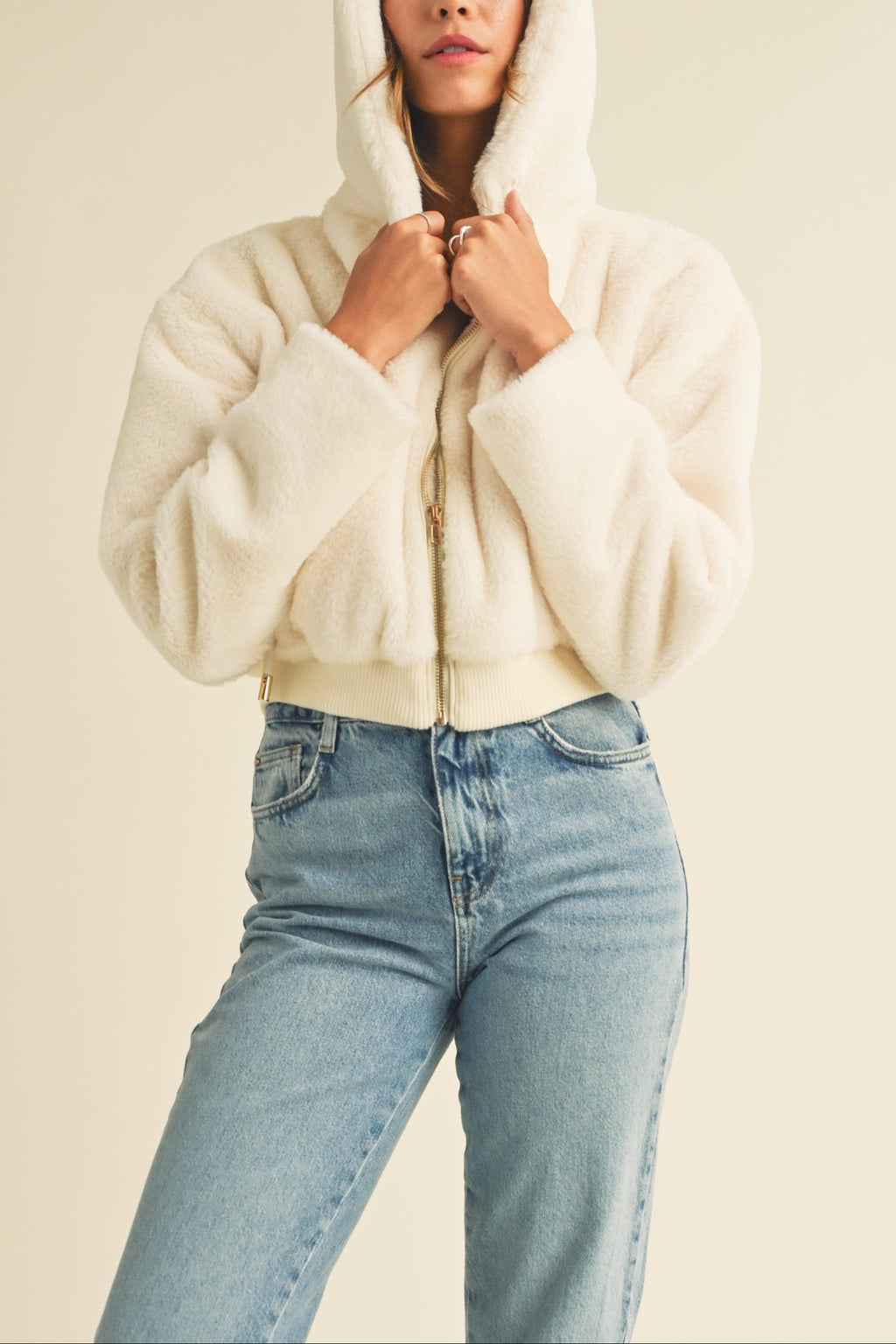Faux Fur Hoodie Crop Jacket