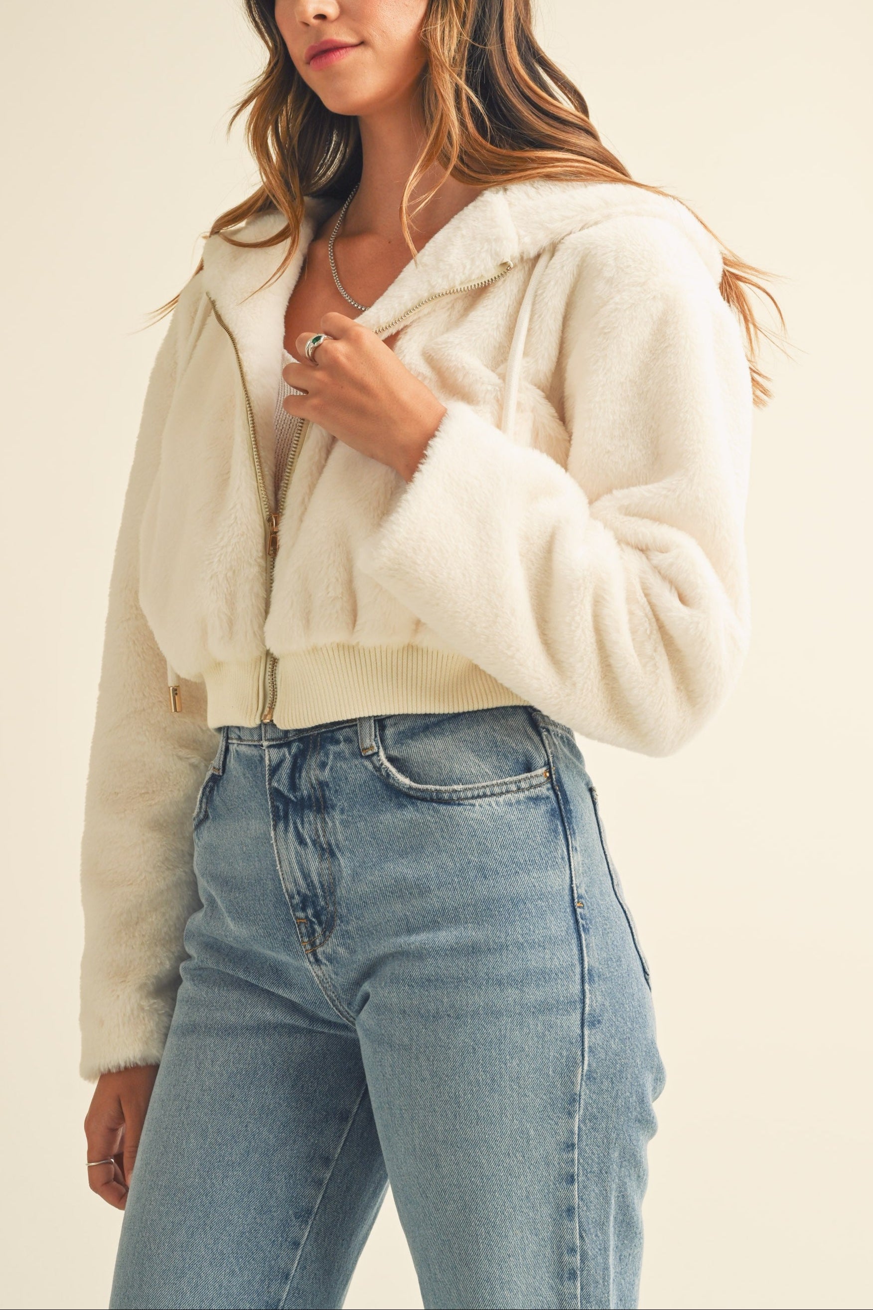 Faux Fur Hoodie Crop Jacket