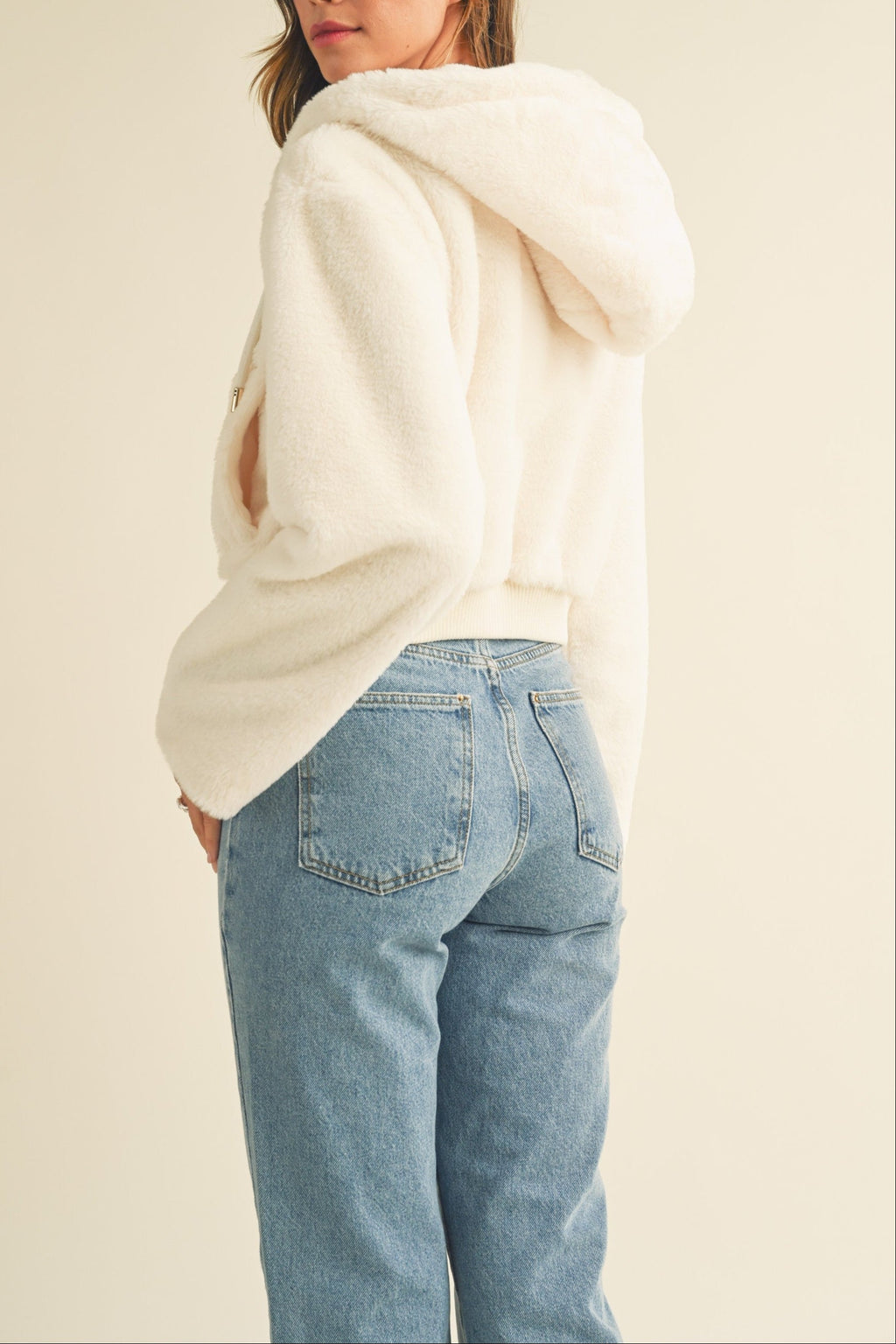 Faux Fur Hoodie Crop Jacket