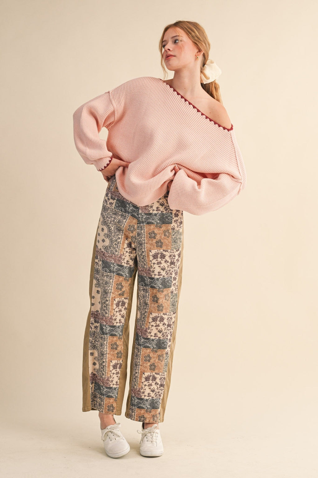 Scallop Trim Off Shoulder Knit Sweater