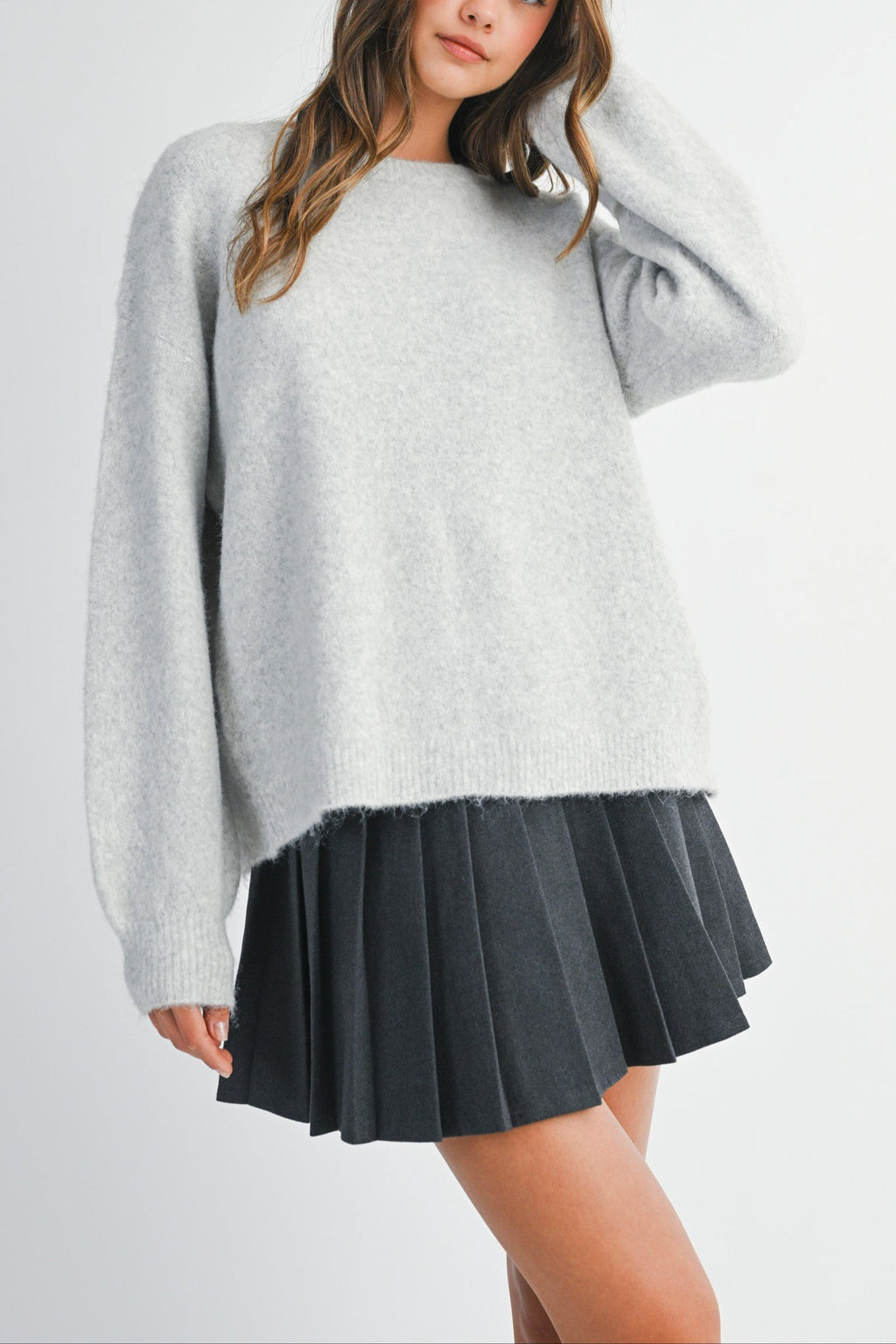 Back Bow Detail Open Slit Knit Pullover Sweater