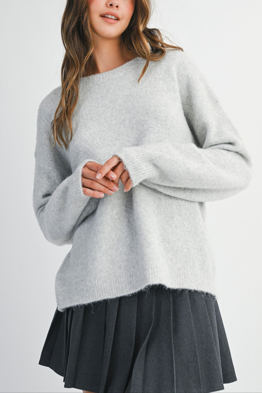 Back Bow Detail Open Slit Knit Pullover Sweater