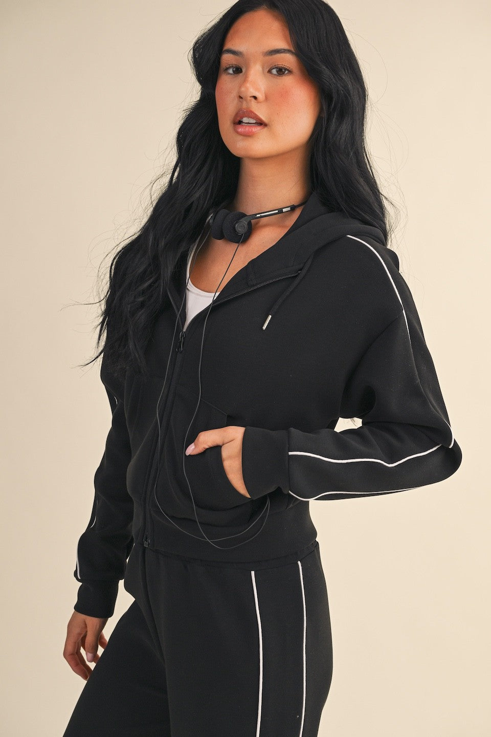 Zip-Up Cropped Lounge Hoodie