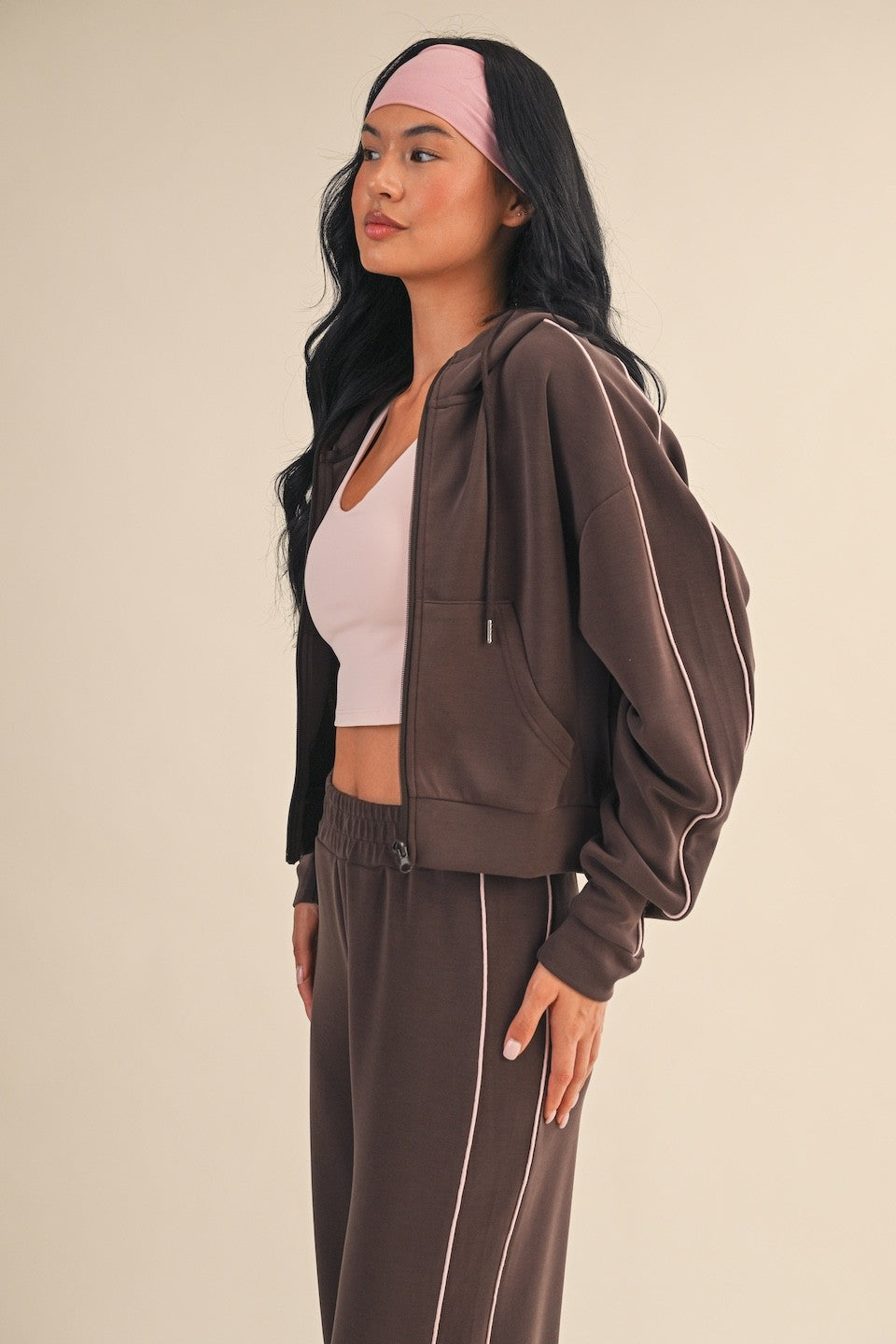 Zip-Up Cropped Lounge Hoodie