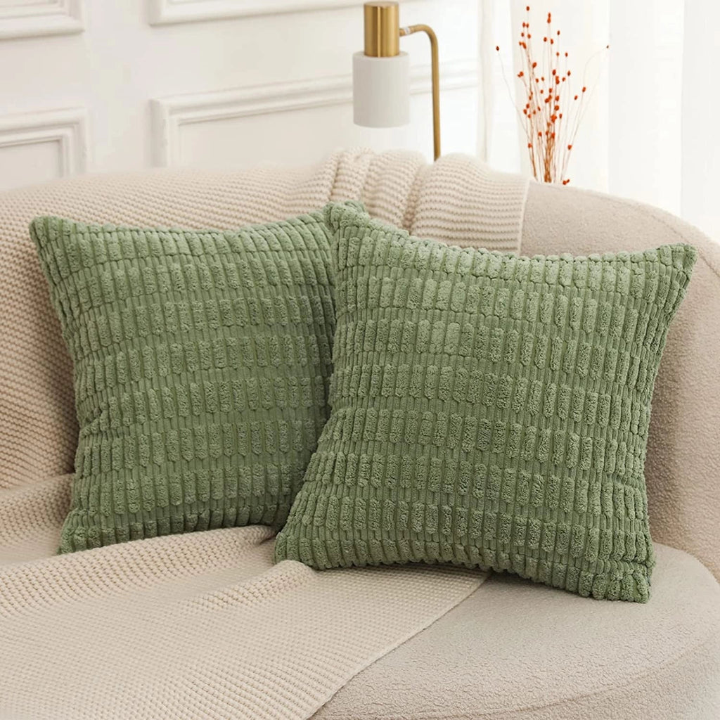 Textured Corduroy Cushions: Beige Sofa & Lumbar Pillows Decor