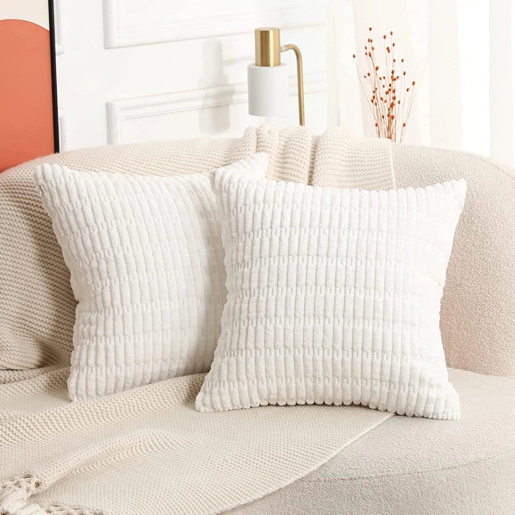 Textured Corduroy Cushions: Beige Sofa & Lumbar Pillows Decor