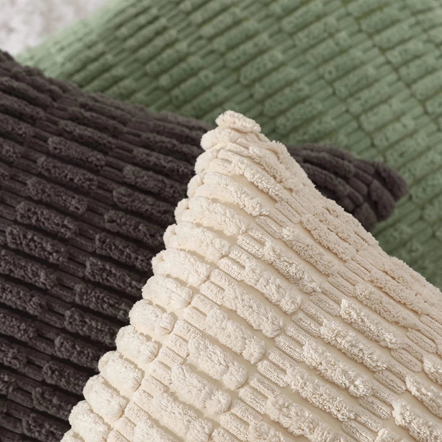 Textured Corduroy Cushions: Beige Sofa & Lumbar Pillows Decor