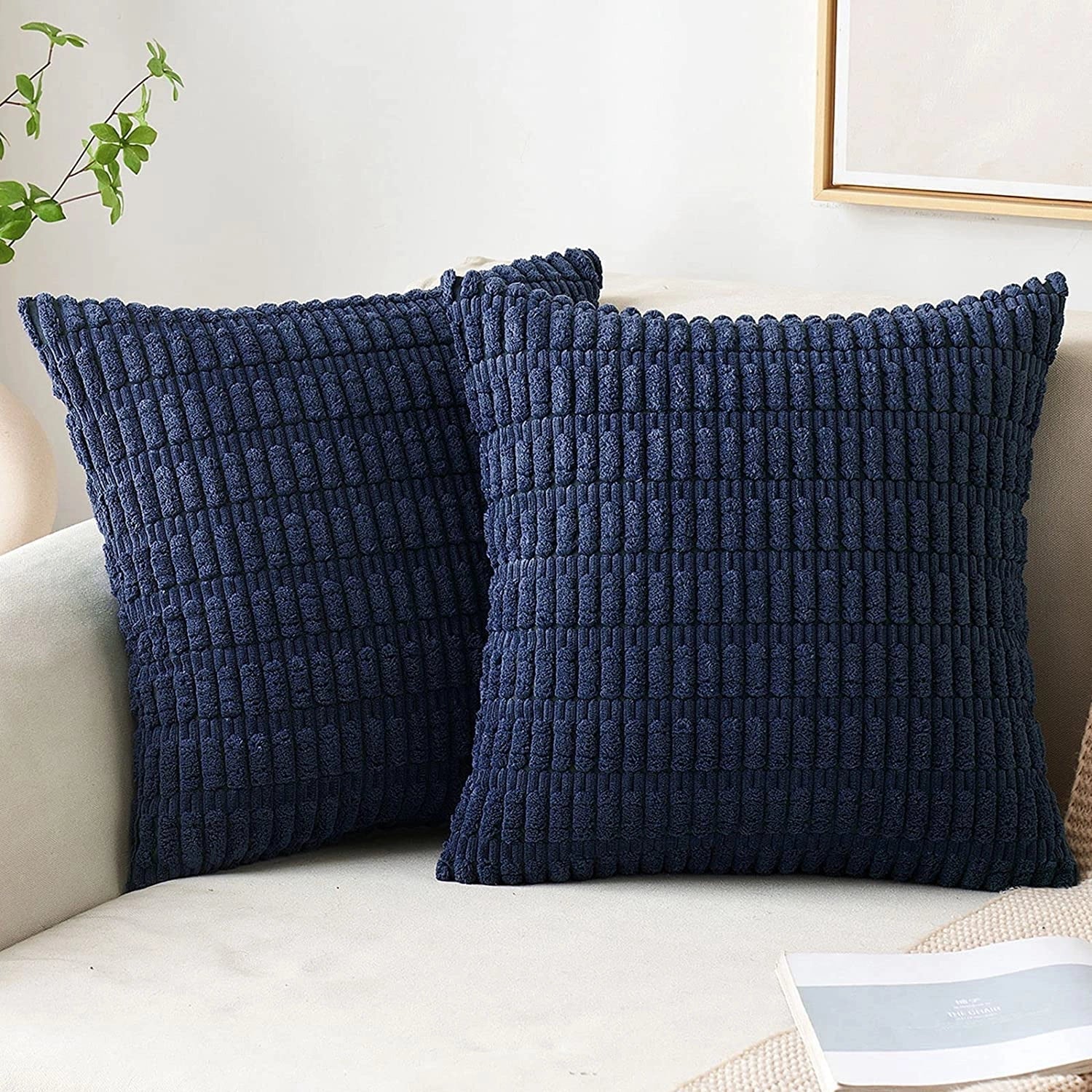 Textured Corduroy Cushions: Beige Sofa & Lumbar Pillows Decor