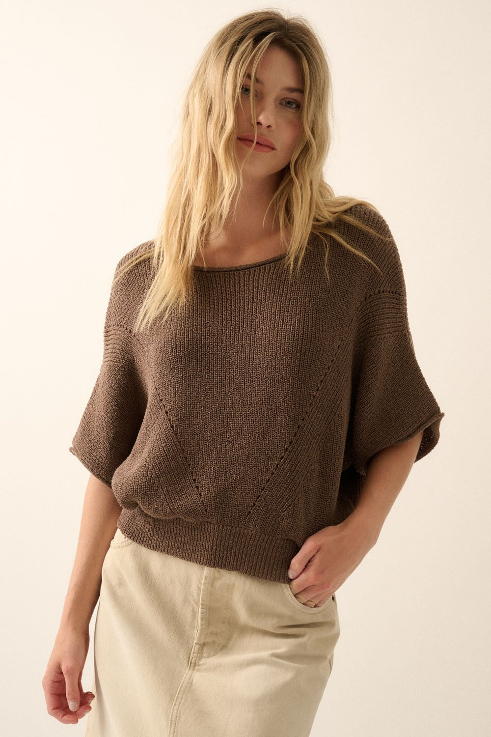 Relaxed Knit Dolman Sleeve Top